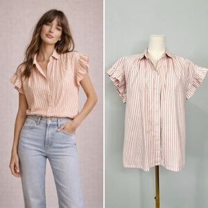 Trovata Birds of Paradis Della Shirt Antibes Stripe Blouse XS Coastal Preppy